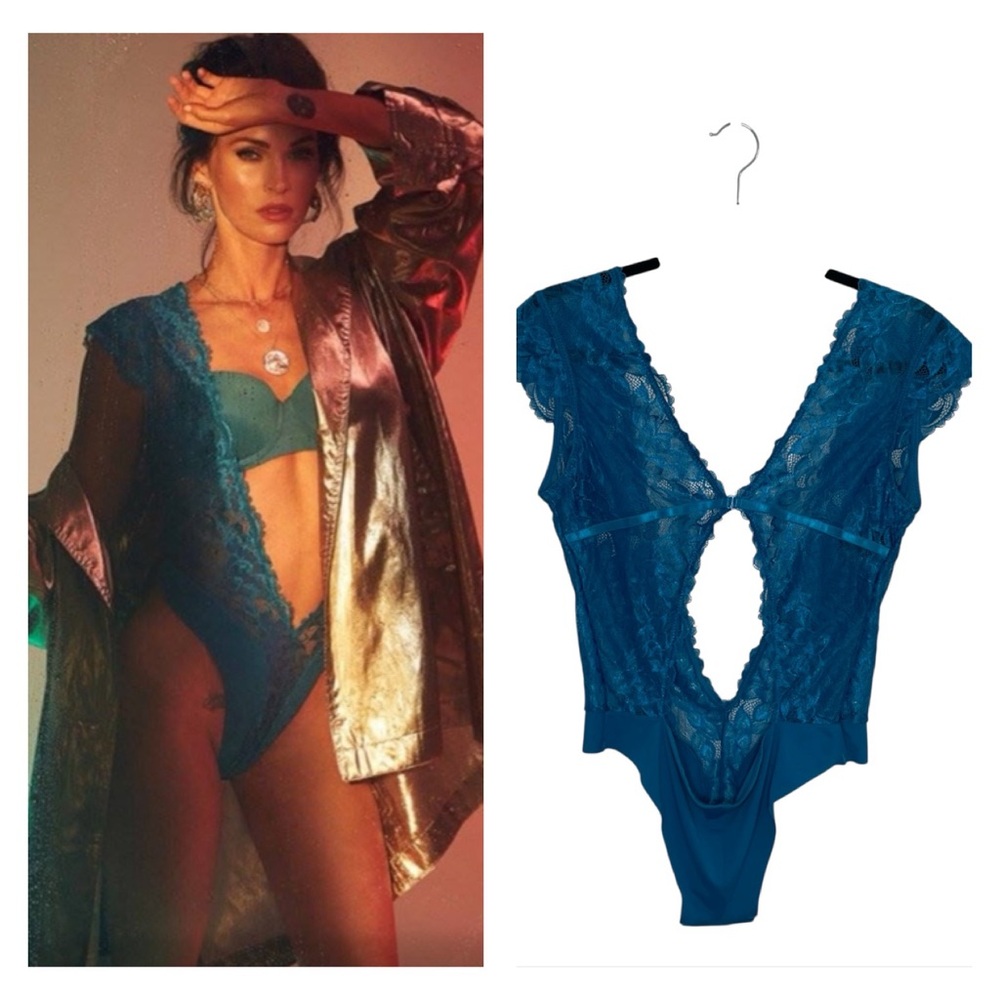 Fredrick’s of Hollywood x Megan Fox Blue Lace Lingerie Bodysuit